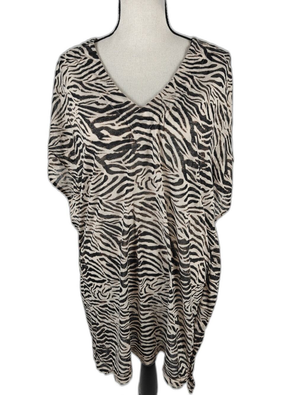 Women’s H&M Zebra Print Tunic Top Beige Black Size Medium
